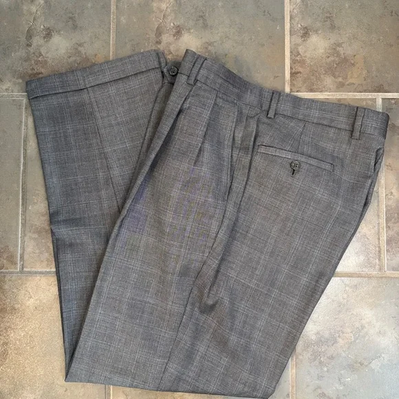 Pronto Uomo Mens Dress Pants Glen Plaid Wool Pleated Cuff Straight Leg 36x31 - Picture 2 of 6